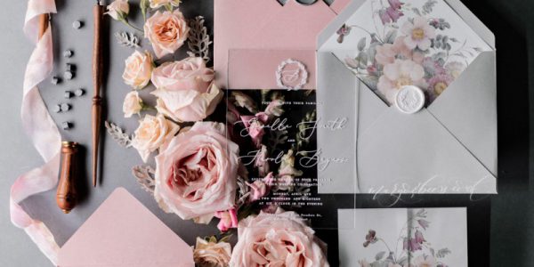 The most romantic Blush Pink & Grey Transparent wedding invitations