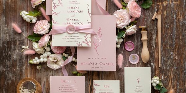 Wedding cards with minimalist leaf branch