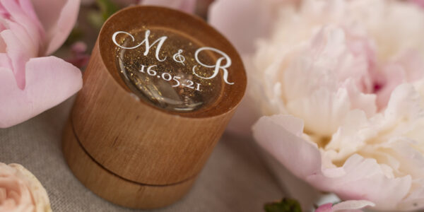 engraved wedding ring box  • personalised rustic ring box • real flowers in epoxy luxury ring box