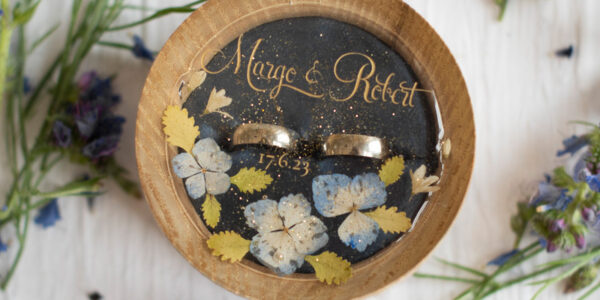 wooden wedding ring box  • rustic ring bearer box • real flowers in resin luxury ring box