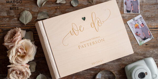 We Do Wooden Wedding GuestBook, Wood Engraved Personalized Wedding Album • Rustic Photo Booth Book