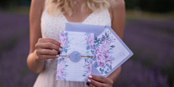 Elegant wedding invitations, lavender cards, purple classic wedding invitation, elegant floral blossom invitation set, purple cards, place cards