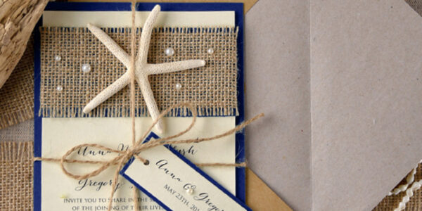 Beach navy Wedding invitations Starfish Wedding Invites destination wedding Cards with  tag and twine Eco envelope