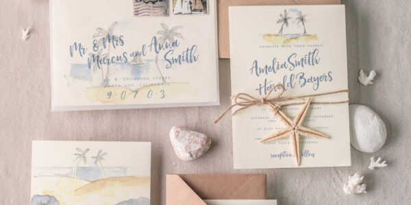 Beach Wedding invitations Starfish Wedding Invites Tropical wedding Cards with twine Vellum envelope