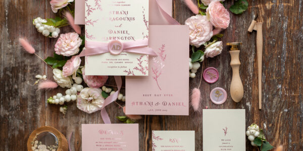 Rose Gold wedding invitations Gold Foil Calligrapy Wedding Invites , floral wax Seal Wedding Arabic Cards