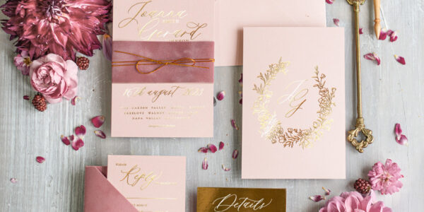 Custom Gold wedding invitation suite, Velvet Wedding Blush Invites, Glamour Wedding Invitations