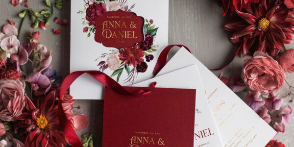 Marsala wedding invitation Suite, Luxury Indian Red and Gold Wedding Cards, Pocket Wedding Invites with burgundy Bow