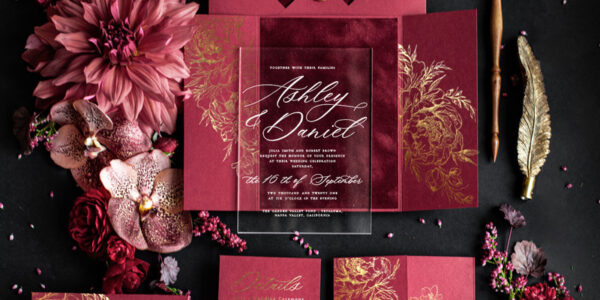 Luxury Velvet wedding Invitations, Clear Burgundy Indian  Wedding Invites,  Glamour Elegant Wedding Cards