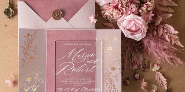 Luxury Velvet wedding Invitations, Clear Pink  Indian  Wedding Invites,  Glamour Elegant Wedding Cards