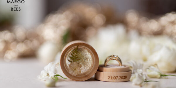 engraved wedding ring box  • personalised rustic ring box • real flowers in epoxy luxury ring box