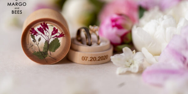 Handmade wedding ring box • Real Flowers ring bearer box • wood luxury ring box