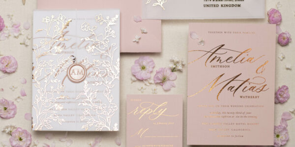 Blush Gold Wedding Invitations , Luxury Arabic Wedding Cards, Gold Vellum wrapping and wax seal Wedding stationery