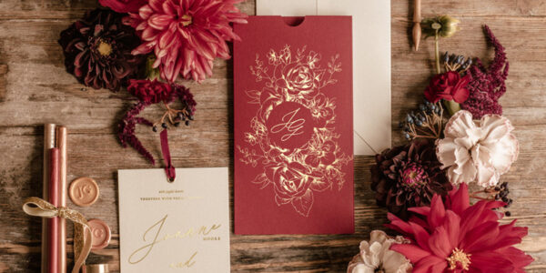 Marsala wedding invitation Suite, Luxury Indian Red and Gold Wedding Cards, Pocket Wedding Invites with burgundy ribbon