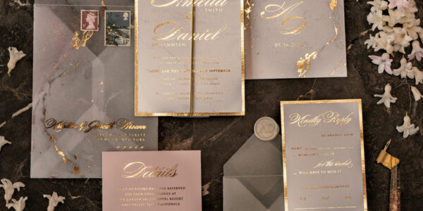 Gold Marble wedding invitation Suite, Luxury  Gold Wedding Cards, Pocket Wedding Invites with Vellum Envelope