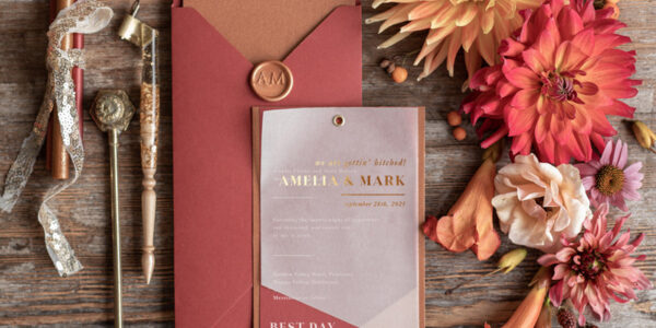 Geometric wedding invitation Suite, Red  Gold Copper Indian  Wedding Cards,  Modern Vellum Wedding Invites