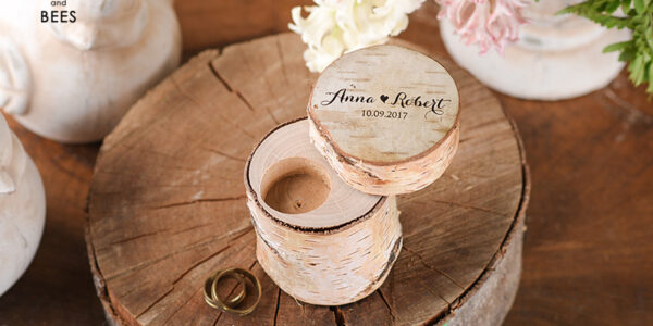 engraved wedding ring box  • personalised rustic ring box • real flowers in epoxy luxury ring box