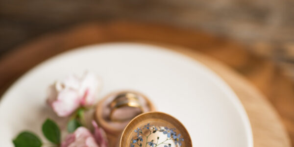 wood wedding ring box  • rustic wedding rings box • real flowers in resin luxury ring box