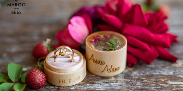 engraved wedding ring box  • personalised rustic ring box • real flowers in epoxy luxury ring box