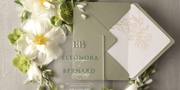 Stylish clear green wedding invitation Monogram, sage green invitation suite, pistachio moss green stationery