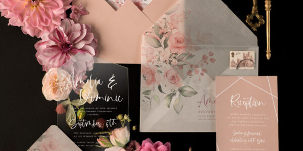 Wedding invitations online fairytale blush pink calligraphy