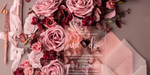 Blush wedding invitations with romantic transparent acryl 3mm