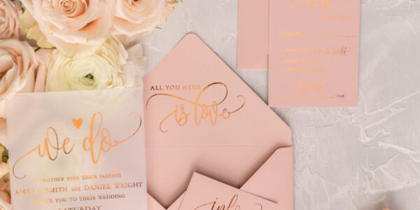 Bespoke wedding invitations, Gold Vellum Wedding Invitation Suite, Pink We Do Wedding Stationery