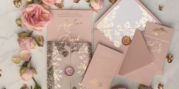 Blush Gold Wedding Invitations , Luxury Arabic Wedding Cards, Gold Vellum wrapping and wax seal Wedding stationery