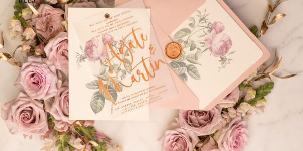 Floral Rose Gold wedding invitations, Blush Roses  Vellum Wedding Invites, Luxory Modern Wedding Cards