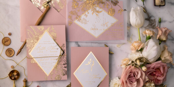 Luxory gold Wedding Invitations,  Vinatge Roses Elegant Wedding Stationery,  Pink Elegant Wedding Invitations Suite