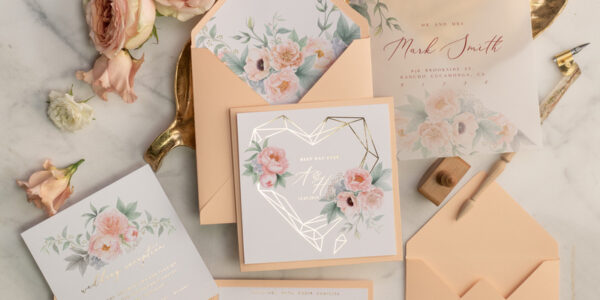 Luxory gold Wedding Invitations,  Peach Roses Elegant Wedding Stationery,  Floral Elegant Wedding Invitations Suite