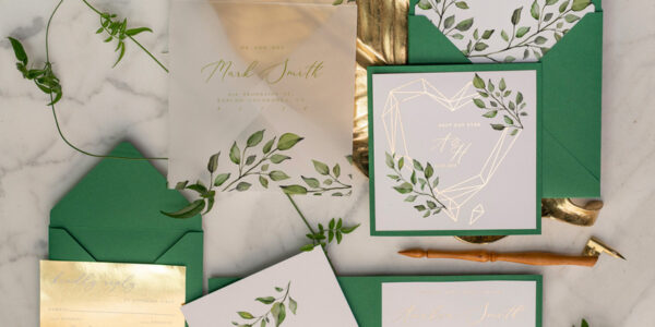 Geometric Wedding Invitations  Greenery Glamour Personalized Stationery Set Green Branch