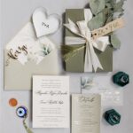 Greenery wedding invitations Gold Foil Calligrapy Wedding Invites with Eucalyptus Leaves , Luxury Wedding Invitation Suite