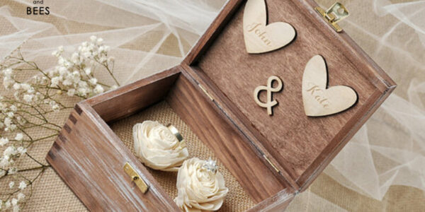 engraved wedding ring box  • personalised rustic ring box • real flowers in epoxy luxury ring box