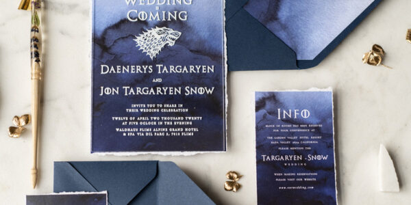 Game of Thrones wedding invitations navy watercolor with transparent acryl 3mm