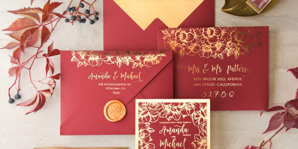 Wedding invitations handmade rose gold invites, arabic burgundy marsala wedding invitation, gold and burgundy wedding style