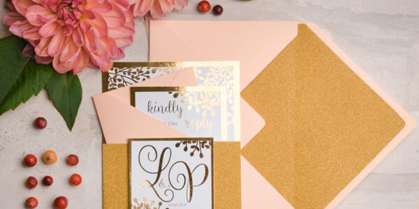 Wedding invitations online gold colour palette stationery  , gold glitter elegant cards , gold peach wedding invitation