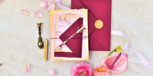 Marsala nad Gold Wedding Invitations, Indian Wedding Cards, Boho Glamour Wedding stationery