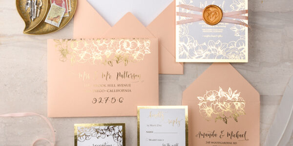 Modern Wedding invitations , glamour peach and Gold Wedding Cards, Indian Peach stationery