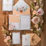 Luxury Peach Wedding Invitations,  Flowers Elegant Wedding Stationery,  Pocket Fold Peach Elegant Wedding Invitations Suite