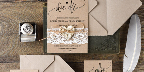 Cheap Wedding invitations Lace Minimalist Stationery  Rustic wreath Suite with Wooden Heart and Twine Bow