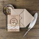 Cheap Wedding invitations Rustic Wreath Stationery Eco Craft Lace Suite with Wooden Heart and Twine Bow