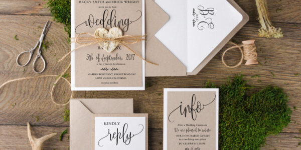 Rustic Wedding Invitation Suite We Do Personalized Invitations Craft Paper Wooden Heart Invites with Monogram Envelope Liner