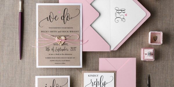 Cheap  Pink Wedding invitations Rustic Stationery Eco  Suite with Wooden Heart and Twine