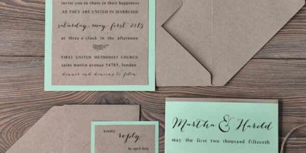 Modern Mint Wedding Invitations Cheap Stationery with Handmade Envelope