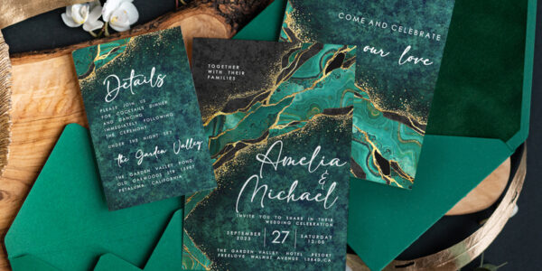 Wedding invitations handmade, Elegant wedding invitation Suite • Luxury Wedding Invitation Suite, green invitations