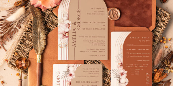 Elegant Velvet Wedding invitations, Luxury terracotta wedding invitates • Elegant Velvet Wedding Invitation Suite • Coper  Luxury wedding Cards