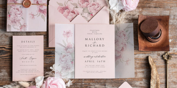 Elegant Rose Wedding Invitations wax rose gold, Romantic Blush Pink Wedding Invites, Luxury Wedding Cards, Handmade Wedding Invitation Suite