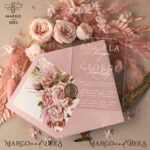 Blush Pink Modern  Acrylic Wedding Invitations, Spring Boho  Plexi Wedding Invitation Suite, Elegant Boho Wedding Invites, Minimalist  Wedding Stationery