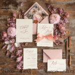Bespoke Pink Wedding Invitations, Fine Art Elegant Wedding invites, Vintage Blush Pink  Invitation Set, Minimalistic Wedding Stationary set