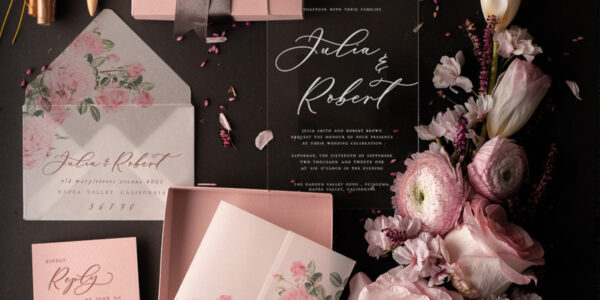 Romantic Blush Pink Box Wedding Invitations, Elegant Acrylic Plexi Wedding Invites, Bespoke Floral Wedding Cards, Handmade Vellum Wedding Invitation Suite